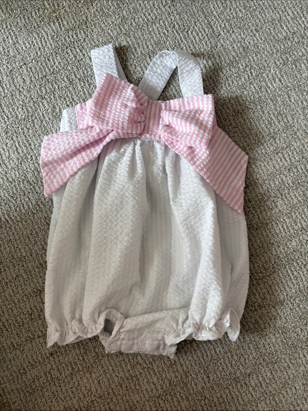 White & Pink Bow Bubble Romper